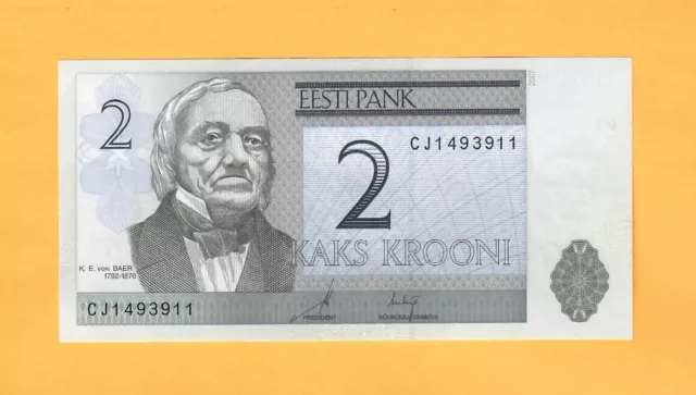 Estonia-2 Krooni-2007-Pick 85-Serial Number 1493911 , Unc .