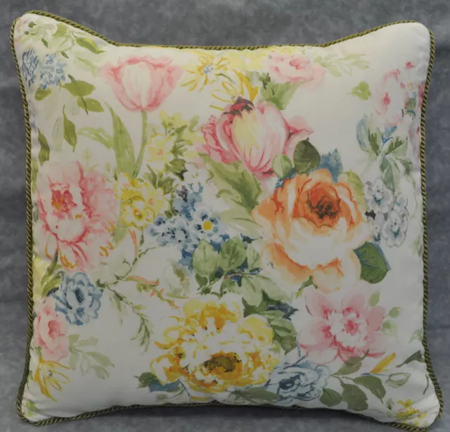 New Corded Pillow made w Ralph Lauren Home Lake Pastel Floral White Fabric 16"