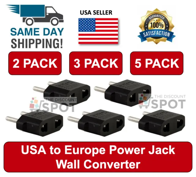 US USA to EU Euro Europe Power Jack Wall Plug Converter Travel Adapter 5 Pack