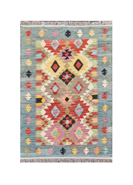 Tapis Kilim Turc Vintage Des Années 1950 à Rayures Rouges, Bleues Et Beiges Marron Par Kilim