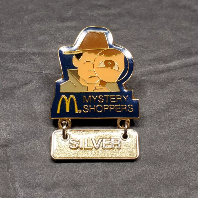 McDonald's Mystery Shoppers "SILVER" Crew Employee Lapel Hat Pin Fast Food 1"
