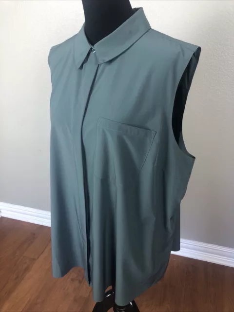 ATHLETA $119 NWOT 2X 54" Urbanite Sleeveless Blouse Button Shirt 1 Pocket Green