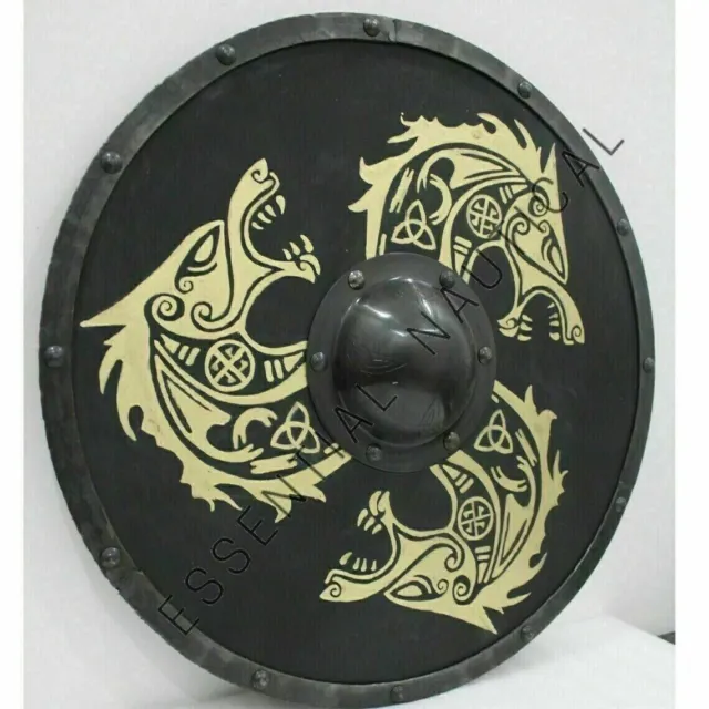 Medieval Viking Shield 24" Wooden Dragon Shield Heavy Metal Fitted Shield