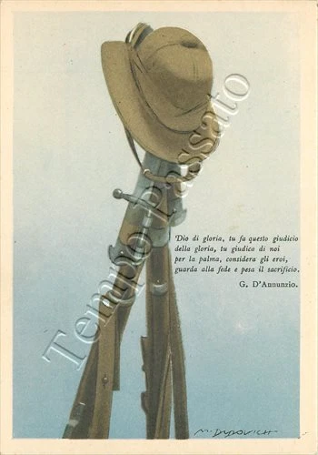 Seconda guerra mondiale - Casco di legionario e baionetta / Dudovich, D'Annunzio