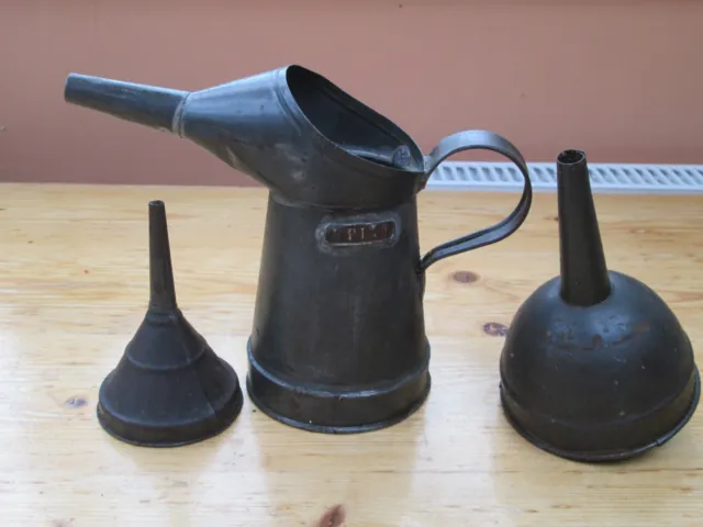 vintage oil can/jug pourer. petrol funnel. small oil funnel