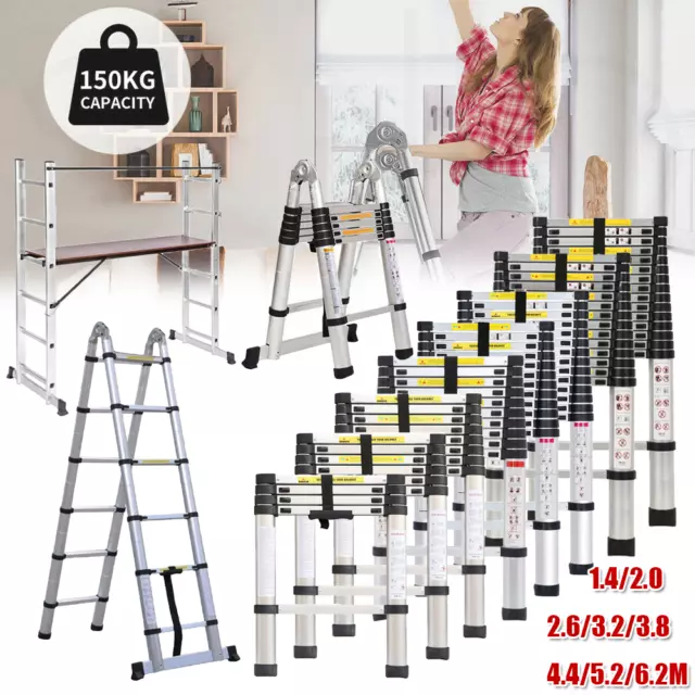 Multi-Purpose Heavy Duty Aluminium Telescopic Folding Ladder Extendable Step UK