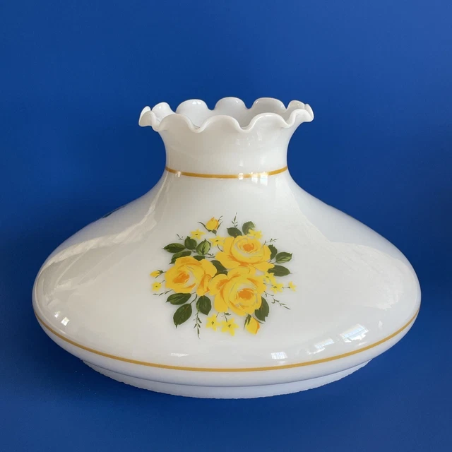 Vintage GWTW 10" Fitter Yellow Rose Oil, Electric Glass Tam-O-Shanter Lamp Shade