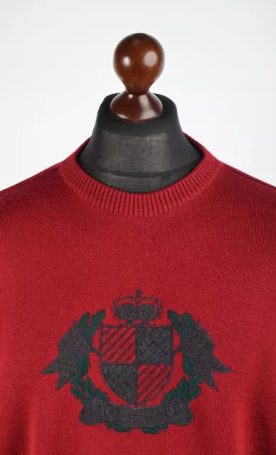 Men's VTG Paul & Shark Crew Neck Jumper Burgundy Wool/Acryl Size 2XL P-P 27.5"