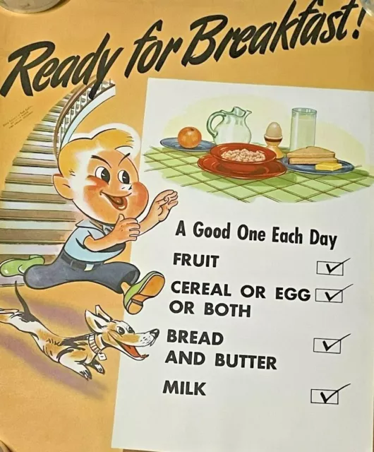 Boy Dog Breakfast 1960s National Dairy Council Ready for Breakfast Poster Ad