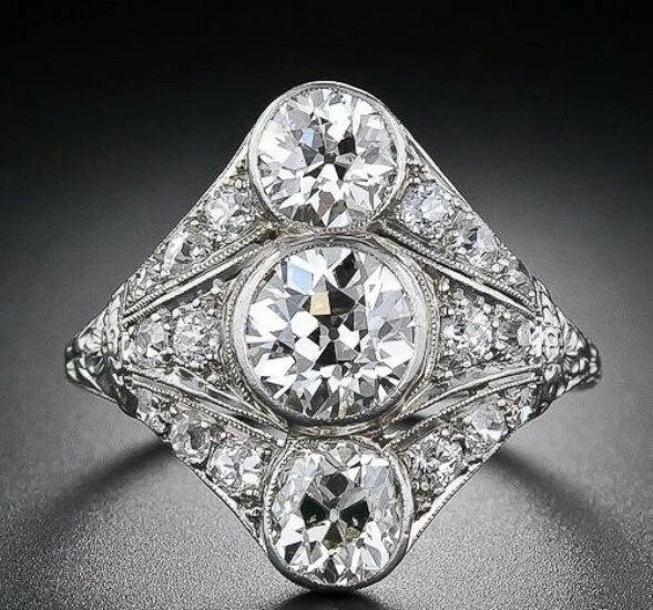 2.96 Carat Round Cut Lab-Created Diamond Attractive Victorian Olden Vintage Ring