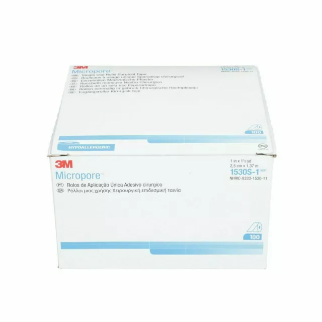 3M Micropore Surgical Tape 1" x 1.5 yd 1530S-1 Box Contains 100 Rolls ~ New ~