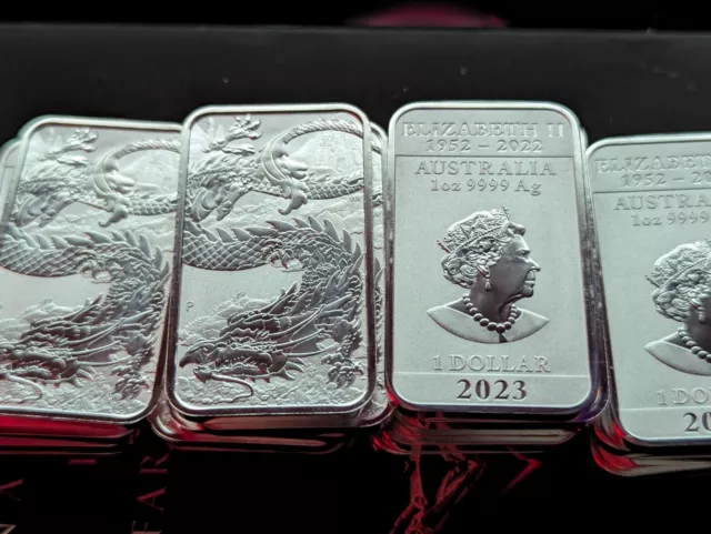 2023 Australia Perth Mint 1 oz Silver Dragon Bar Rectangular Coin  .999