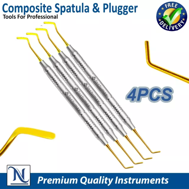 4-PCS Dental Composite Filling Instruments Spatula & Plugger Titanium Gold Tips