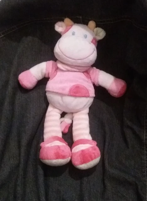 DOUDOU PELUCHE VACHE ROSE ET BLANCHE en TBE