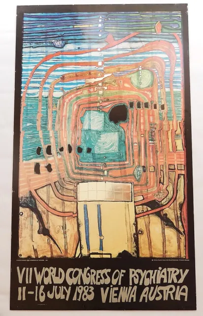 FRIEDENSREICH HUNDERTWASSER 1983 VII World Congress of Psychiatry ART POSTER 2