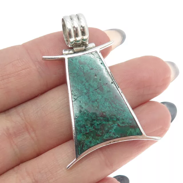 925 Sterling Silver Vintage Real Chrysocolla Modernist Pendant