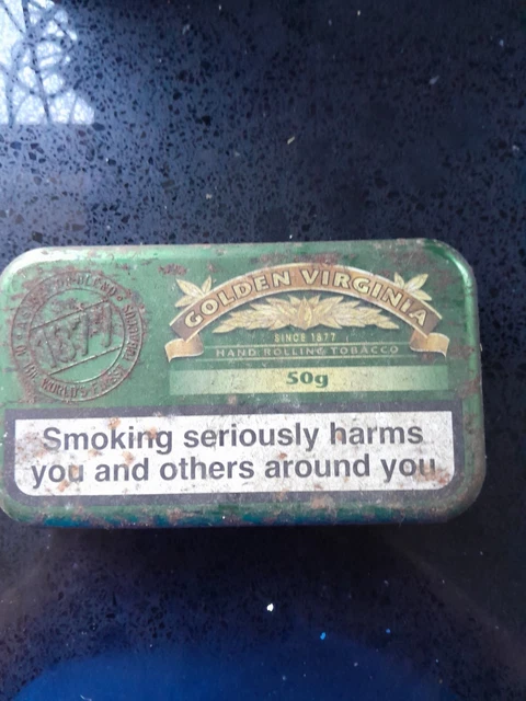 golden virginia hand rolling tobacco tin Vintage Storage Gift - New Metric Size Red Label - Heavy Wear WW2 British Golden Virginia Cigarettes