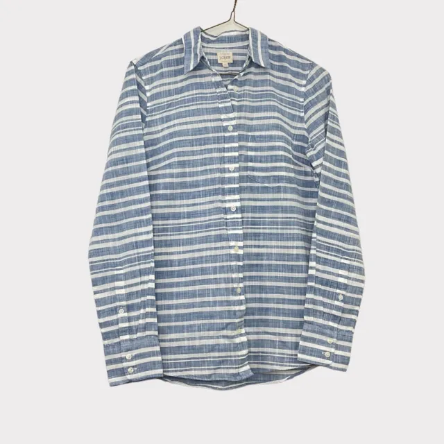 j. crew blue striped cotton gauze boy shirt button front size xs