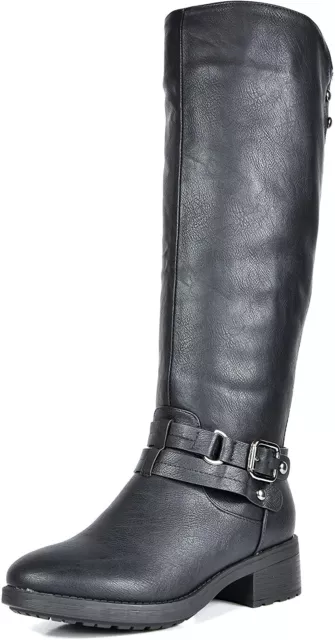 Women Faux Fur Lined Knee High Boots Low Heel Round Toe Zip Up Riding Boots