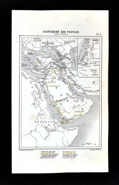 1877 Vuillemin Map Dispersion of Old Testament People Genesis Middle East Canaan