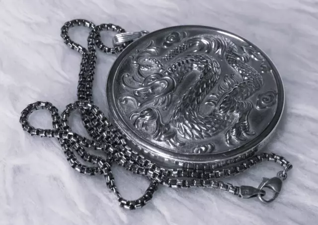 Ming Dragon Mirror Pendant sterling silver Reed & Barton w/ Necklace