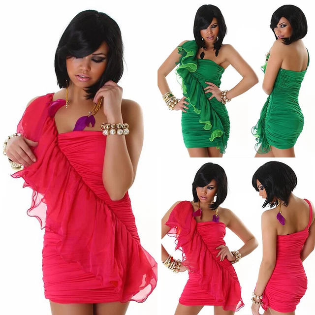 Miniabito Donna Monospalla Vestito Corto da Cerimonia Sera Estivo Elegante Sexy