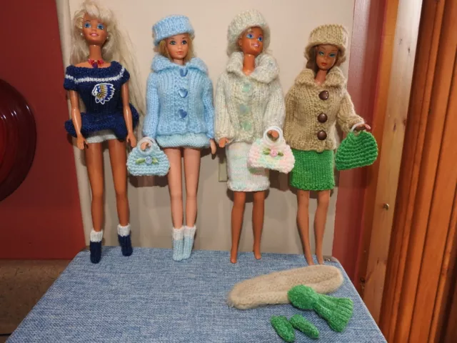 Vintage Barbie Doll 21 Pc Hand Knit Assorted Dresses, Jackets, Cheerleader, OOAK