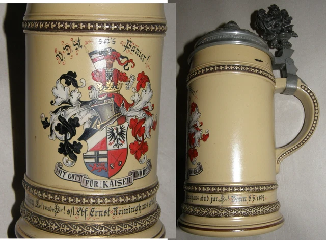 Original alter Studentenkrug 1896 Bonn 1897 Villeroy & Boch Mettlach 1/2Liter