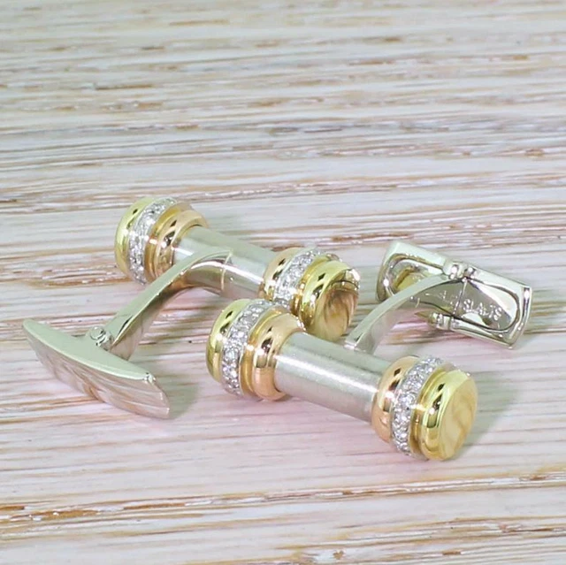 Late 20th Century 925 Two Tone Silver With Vivid White Cubic Zirconia Cufflinks