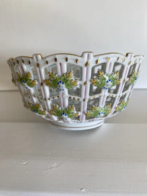 Herend Hungary Open Weave Basket Porcelain Bowl Pattern 7473