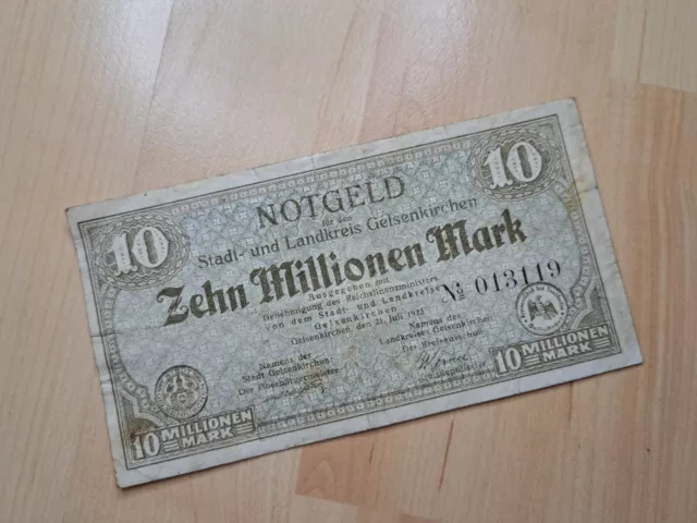 10 Millionen Mark Gelsenkirchen Notgeld Inflationsgeld 20er Jahre 2