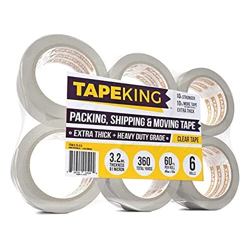 Tape King Clear Packing Tape Super Thick 3.2mil - 60 Yards Per Roll Pack of 6