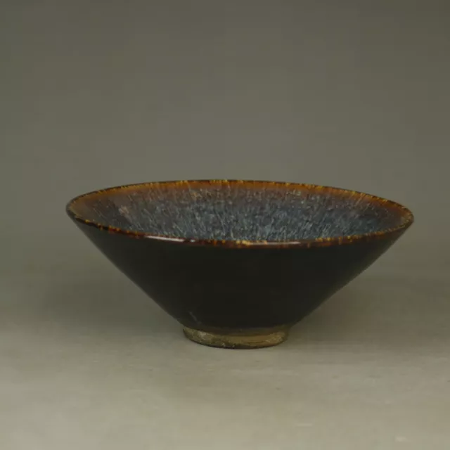 5.51 Inch Chinese Song Jizhou Kiln Wujin Black Glaze Porcelain Golden Blue Bowl