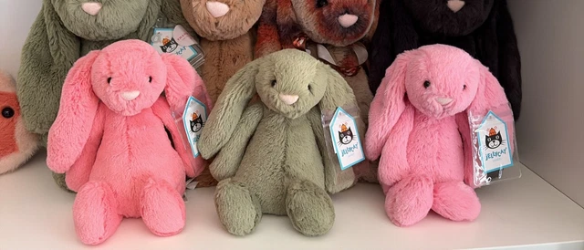jellycat-x3-rare-retired-small-bashful-bunny-bundle-sorbet-coral-fern
