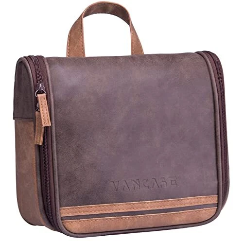 Hanging Toiletry Bag for Men VANCASE Vintage Leather Shaving Dopp Kit Medium ...
