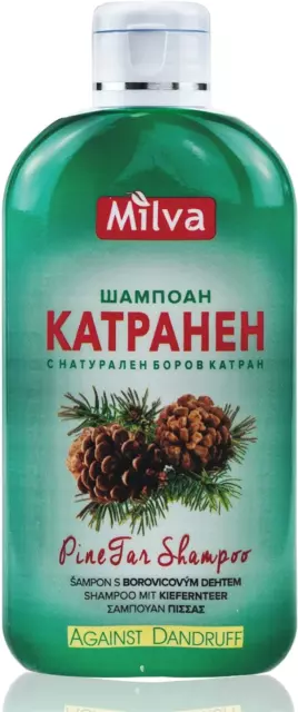 Milva Pine Tar Shampoo for Seborrheic Dermatitis - 200ml Natural Dandruff - Anti