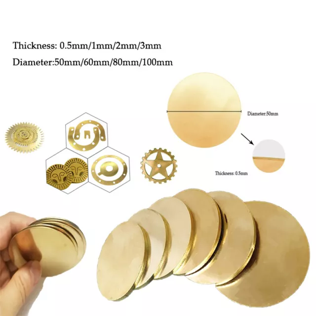 H62 Brass Discs Blanks Metal Round Sheets Dia 50/60/80/100mm Thick 0.5/1/2/3mm