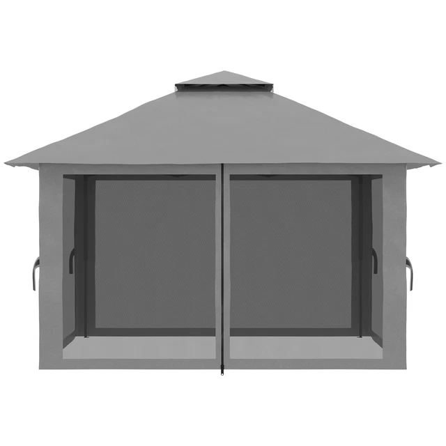 Outsunny Faltpavillon 4 x 4 m, Gartenpavillon mit 4 Netzwänden, UV-Schutz Grau 10