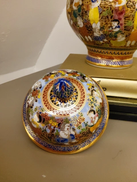 Vintage Ingwerglas mit vergoldetem hohen Tempeldeckel Geschenk atemberaubende chinesische Urne 7