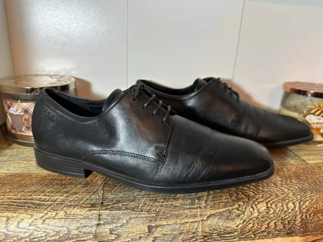 Men's Ecco Size Uk 7 Lace Up Black Work Comfort Oxford Leather Smart Dress Shoes