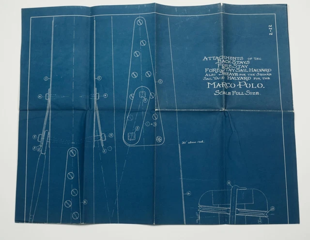 L. Francis Herreshoff Orig Vintage MARCO POLO Boat Blueprint #2/22 Attach Bkstay
