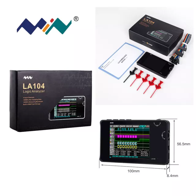 Miniware LA104 Test Logic Analyzer 2.8" LED 4 Channels 100Mhz Sample 10ns CE