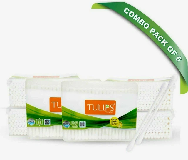 Tulips Oreille Buds / Gaze 100% Pur & Doux Coton (Paquet De 6) 200 Bâton / 400