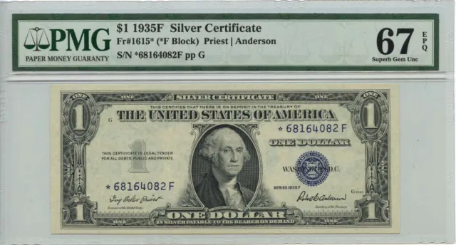1935F $1 Silver Certificate  Fr# 1615* PMG Superb 67 EPQ