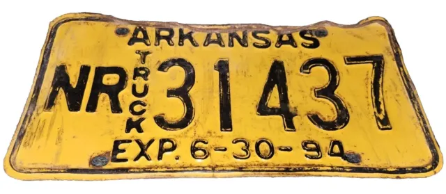Arkansas Truck License Plate 1994 NR 31437 vintage car collector June 30 94 6-30