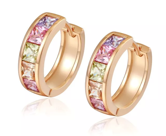 Luxus Ohrringe Creolen Zirkonia Kristalle Bunt 750er Gold 18K vergoldet Damen