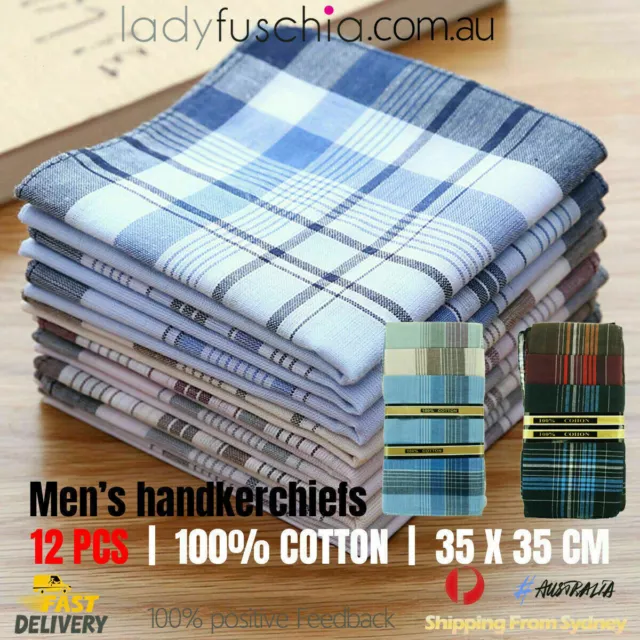 12X Mens Handkerchiefs 100%Pure Cotton Pocket Square Hanky Handkerchief New Bulk