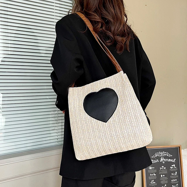Summer Love Straw Woven Handbags Women Knitted Bucket Shoulder Bag (Beige) Hot 5