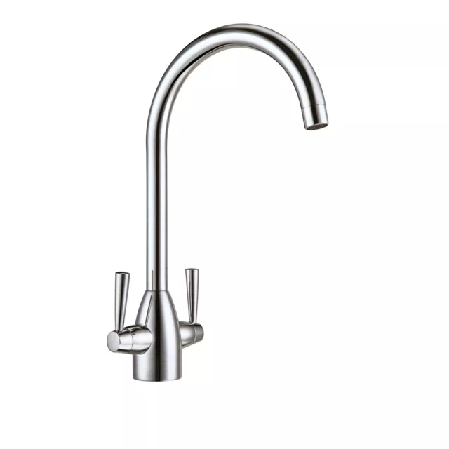 Brushed Nickel Kitchen Sink Basin Twin Lever Mono Mixer Tap 360 Swivel Spout