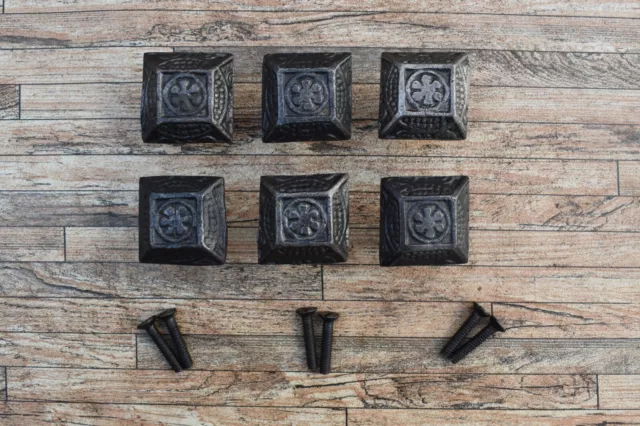 6x Vintage Cast Iron Knobs Flower Design Drawer Cabinet Door Pulls Knobs Handles